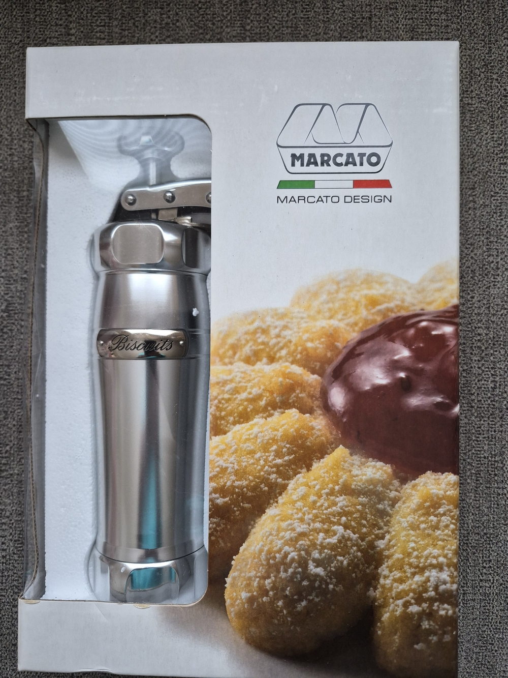 NEW IN PACKAGE Stainless Steel Biscuit Press - Silver